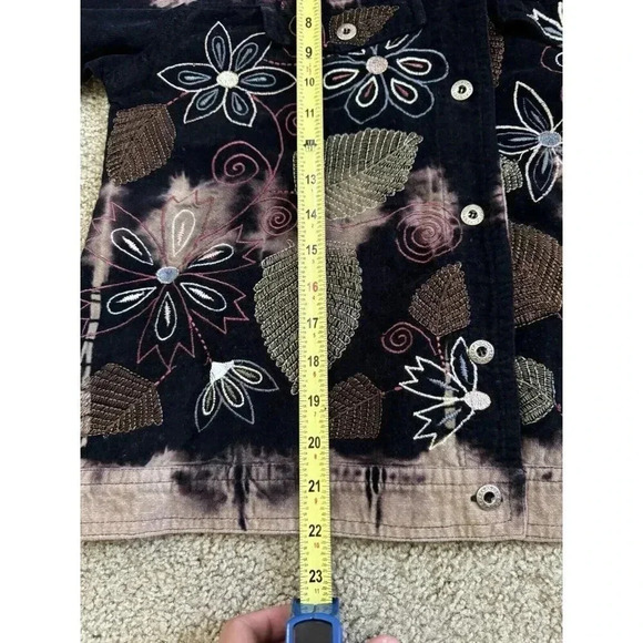 CHRISTOPHER & BANKS Women Brown Black Velvety Corduroy Floral Jacket Boho Medium - Picture 8 of 8